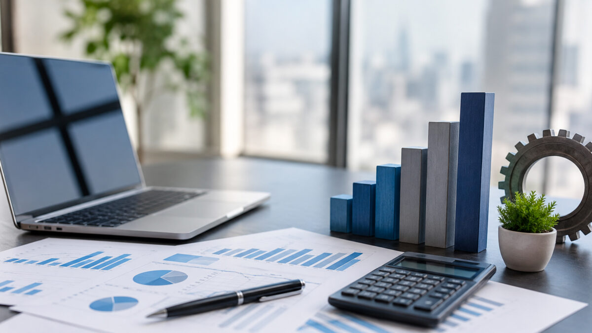 Analisi dei costi aziendali e controllo della marginalità con grafici finanziari su scrivania aziendale moderna