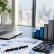 Analisi dei costi aziendali e controllo della marginalità con grafici finanziari su scrivania aziendale moderna