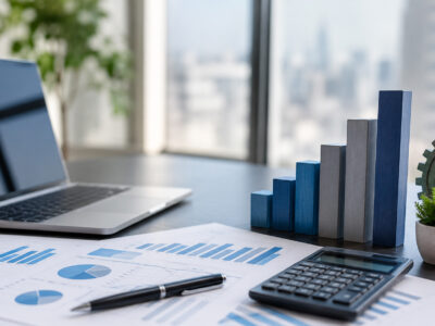 Analisi dei costi aziendali e controllo della marginalità con grafici finanziari su scrivania aziendale moderna
