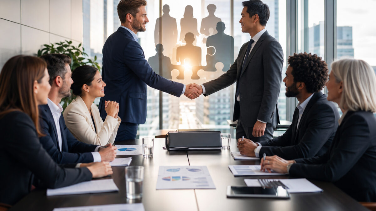 Team di professionisti durante una trattativa aziendale, simbolo della valutazione del capitale umano nelle operazioni di M&A.