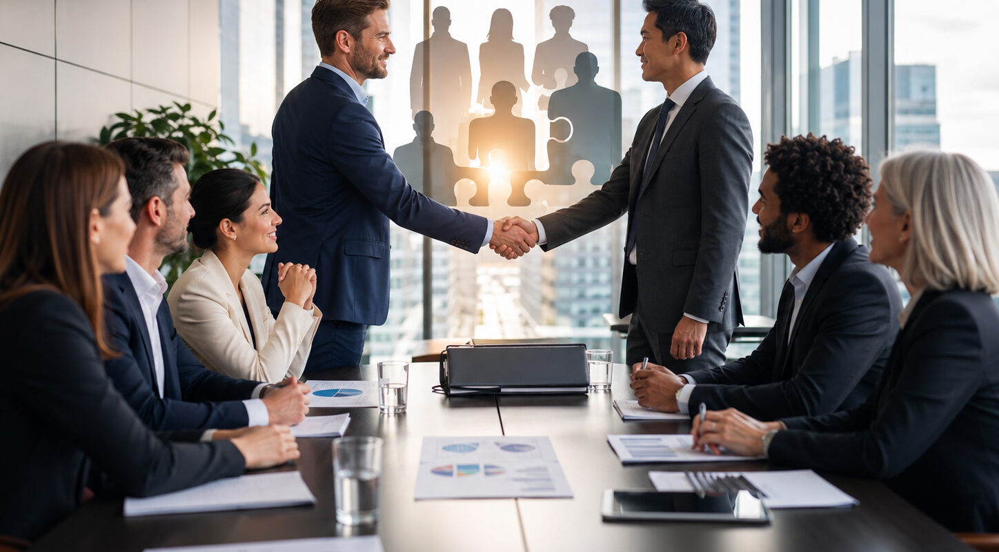Team di professionisti durante una trattativa aziendale, simbolo della valutazione del capitale umano nelle operazioni di M&A.