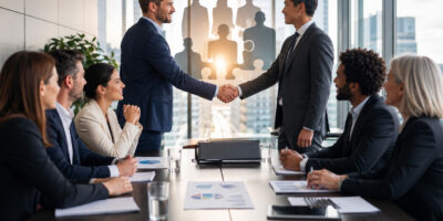 Team di professionisti durante una trattativa aziendale, simbolo della valutazione del capitale umano nelle operazioni di M&A.