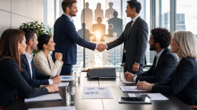 Team di professionisti durante una trattativa aziendale, simbolo della valutazione del capitale umano nelle operazioni di M&A.