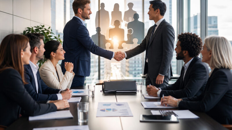 Team di professionisti durante una trattativa aziendale, simbolo della valutazione del capitale umano nelle operazioni di M&A.