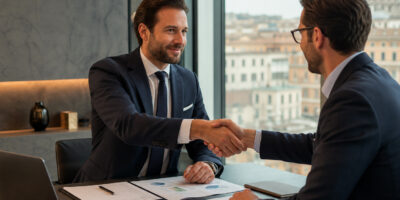 Accordo tra imprenditori durante una trattativa per la compravendita di aziende nel 2026.