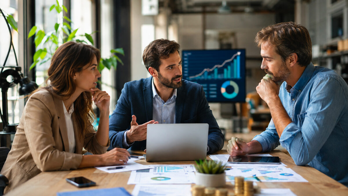 Imprenditori riuniti per valutare opportunità di crowdfunding e finanziamento per una PMI italiana.