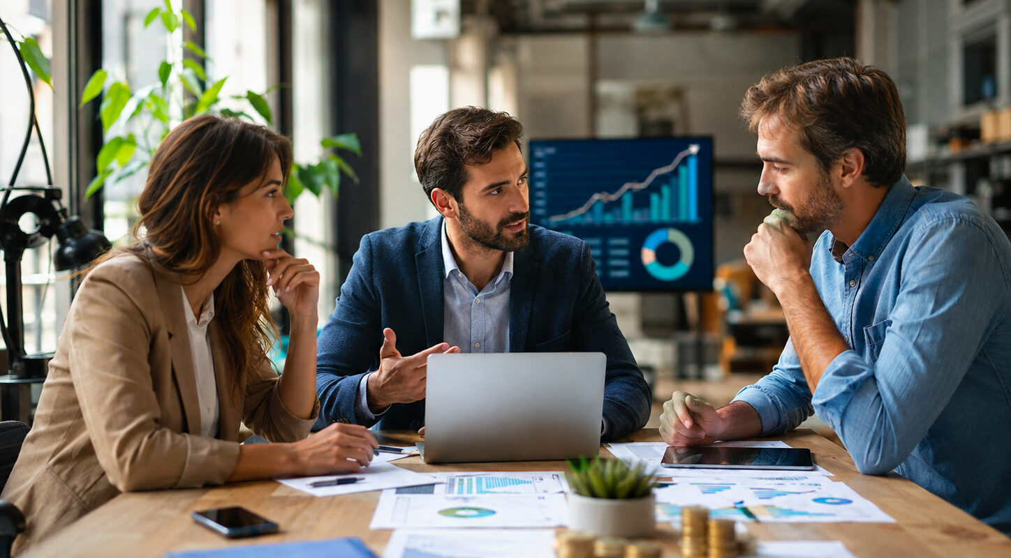 Imprenditori riuniti per valutare opportunità di crowdfunding e finanziamento per una PMI italiana.